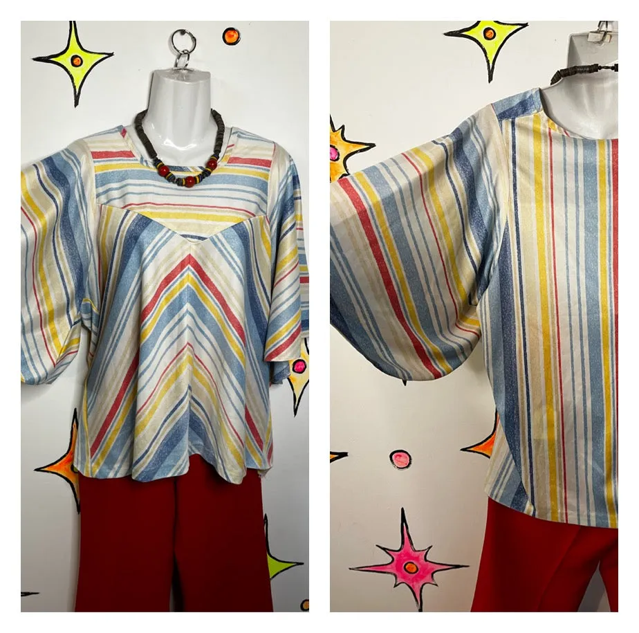 Vintage 70s | Boho Hippie Bell Sleeve Cropped Blouse Top | L