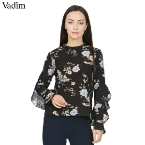 Women sweet butterfly sleeve floral print shirt vintage stand collar loose blouses female casual retro brand tops blusas LT1545